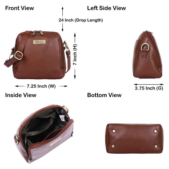 Brown Genuine Leather Ladies Crossbody Bag - Sling Purse for Women- Daily Use - Picture 3 of 9